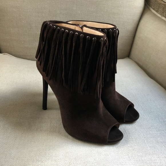 Prada Shoes | Prada Ankle Boots Suede Brown Heels Fringe Zipper | Color: Brown | Size: 9 | Captivagirl's Closet